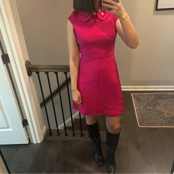 Karen Millen Hot Pink Dress Size 4 Tailored Gold Detail Work Church - Picture 10 of 10